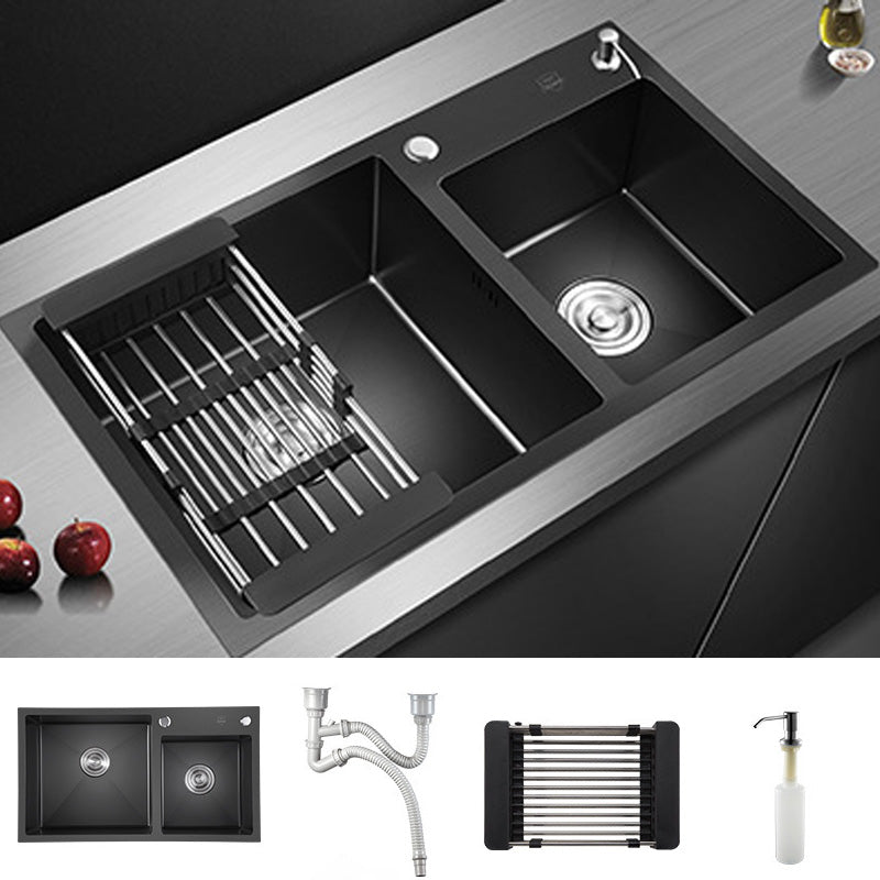 Single Bowl Black Kitchen Sink with Drain Assembly Drop-In Contemporary Sink Sink Only None Clearhalo 'Home Improvement' 'home_improvement' 'home_improvement_kitchen_sinks' 'Kitchen Remodel & Kitchen Fixtures' 'Kitchen Sinks & Faucet Components' 'Kitchen Sinks' 'kitchen_sinks' 6439252