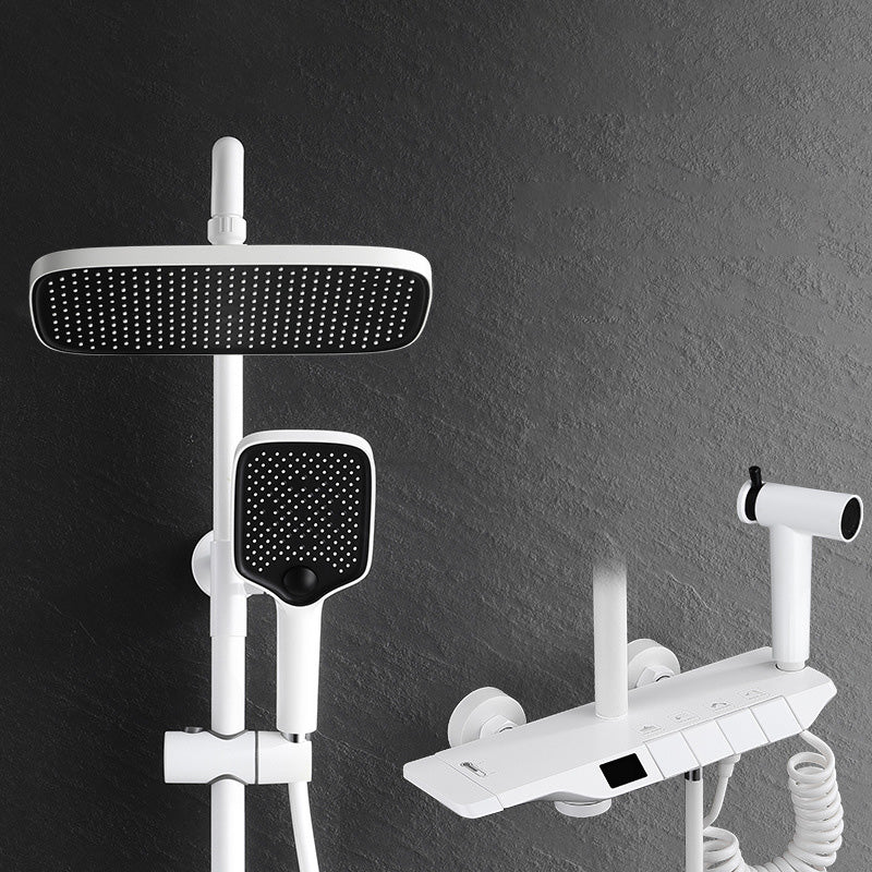 Wall Mounted Shower System Metal Shower Faucet Adjustable Arm Shower System with Slide Bar White Temperature Control Digital Display Included Clearhalo 'Bathroom Remodel & Bathroom Fixtures' 'Home Improvement' 'home_improvement' 'home_improvement_shower_faucets' 'Shower Faucets & Systems' 'shower_faucets' 'Showers & Bathtubs Plumbing' 'Showers & Bathtubs' 6439862