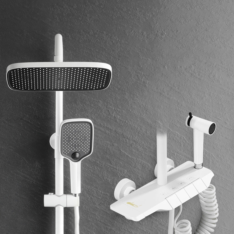 Wall Mounted Shower System Metal Shower Faucet Adjustable Arm Shower System with Slide Bar White Temperature Control Digital Display Not Included Clearhalo 'Bathroom Remodel & Bathroom Fixtures' 'Home Improvement' 'home_improvement' 'home_improvement_shower_faucets' 'Shower Faucets & Systems' 'shower_faucets' 'Showers & Bathtubs Plumbing' 'Showers & Bathtubs' 6439863