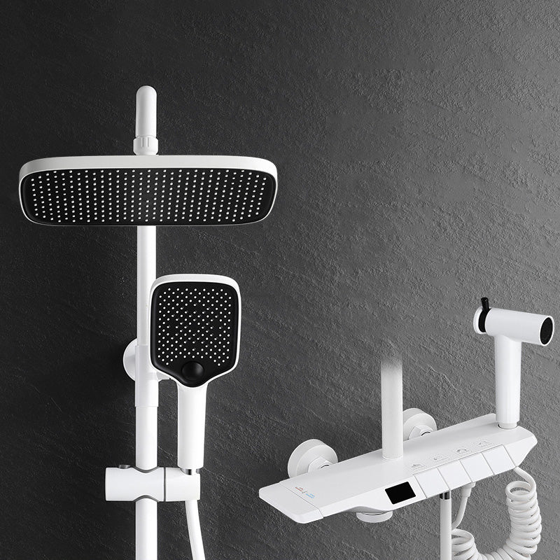 Wall Mounted Shower System Metal Shower Faucet Adjustable Arm Shower System with Slide Bar White Thermostatic Digital Display Included Clearhalo 'Bathroom Remodel & Bathroom Fixtures' 'Home Improvement' 'home_improvement' 'home_improvement_shower_faucets' 'Shower Faucets & Systems' 'shower_faucets' 'Showers & Bathtubs Plumbing' 'Showers & Bathtubs' 6439867