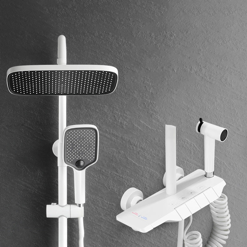 Wall Mounted Shower System Metal Shower Faucet Adjustable Arm Shower System with Slide Bar White Thermostatic Digital Display Not Included Clearhalo 'Bathroom Remodel & Bathroom Fixtures' 'Home Improvement' 'home_improvement' 'home_improvement_shower_faucets' 'Shower Faucets & Systems' 'shower_faucets' 'Showers & Bathtubs Plumbing' 'Showers & Bathtubs' 6439869