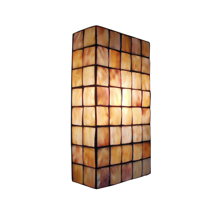 Rectangular Wall Lighting with Shell Shade 2 Bulbs Tiffany Wall Mounted Lighting in Beige Clearhalo 'Industrial' 'Middle century wall lights' 'Tiffany wall lights' 'Tiffany' 'Wall Lamps & Sconces' 'Wall Lights' Lighting' 64530