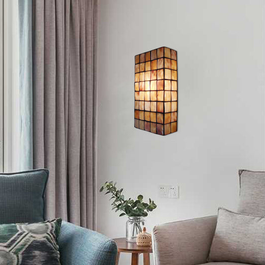 Rectangular Wall Lighting with Shell Shade 2 Bulbs Tiffany Wall Mounted Lighting in Beige Beige Square Clearhalo 'Industrial' 'Middle century wall lights' 'Tiffany wall lights' 'Tiffany' 'Wall Lamps & Sconces' 'Wall Lights' Lighting' 64532