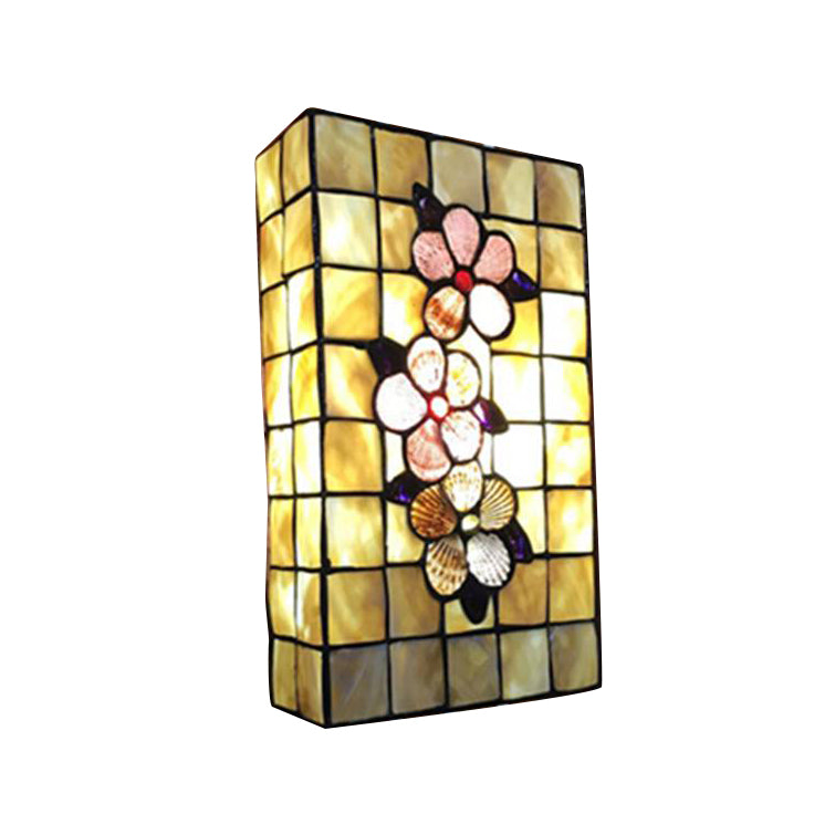 Rectangular Wall Lighting with Shell Shade 2 Bulbs Tiffany Wall Mounted Lighting in Beige Clearhalo 'Industrial' 'Middle century wall lights' 'Tiffany wall lights' 'Tiffany' 'Wall Lamps & Sconces' 'Wall Lights' Lighting' 64533