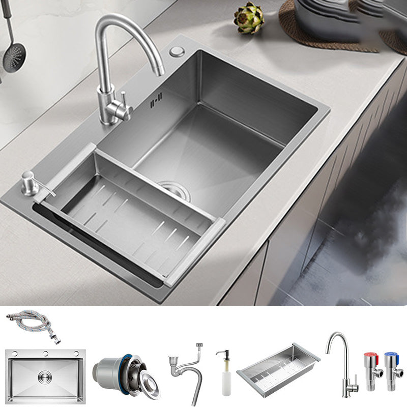 Stainless Steel Kitchen Sink Modern Kitchen Sink with Drain Assembly Sink with Faucet Gooseneck/High Arc Clearhalo 'Home Improvement' 'home_improvement' 'home_improvement_kitchen_sinks' 'Kitchen Remodel & Kitchen Fixtures' 'Kitchen Sinks & Faucet Components' 'Kitchen Sinks' 'kitchen_sinks' 6455914
