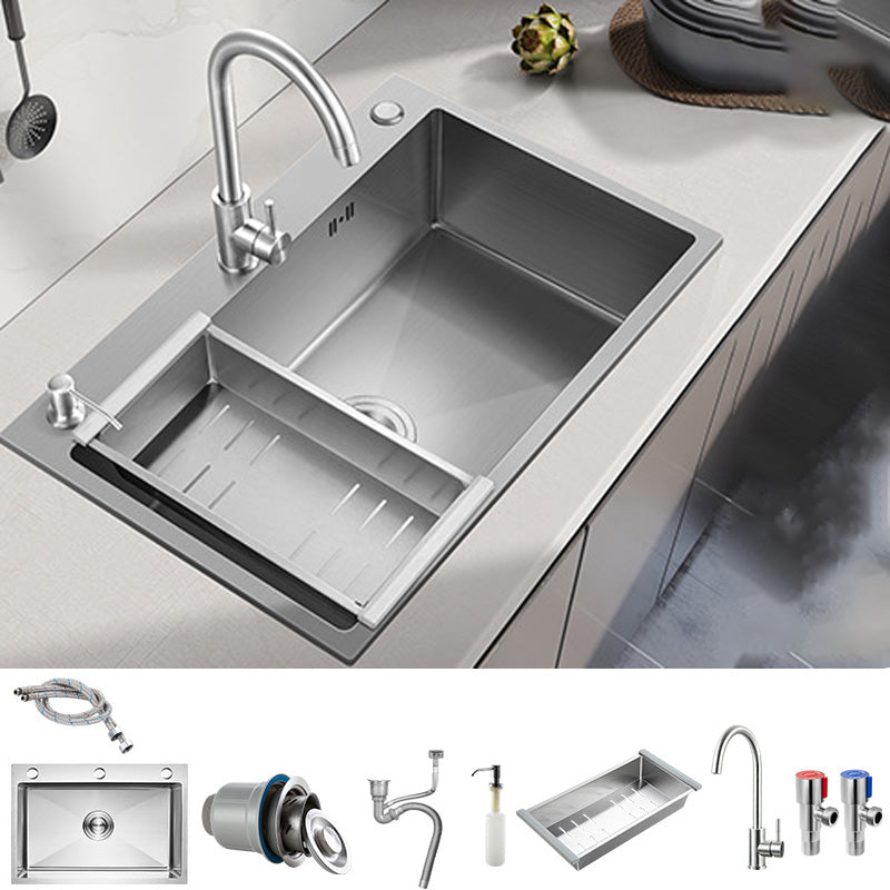 Stainless Steel Kitchen Sink Modern Kitchen Sink with Drain Assembly Sink with Faucet Gooseneck High Arc Clearhalo 'Home Improvement' 'home_improvement' 'home_improvement_kitchen_sinks' 'Kitchen Remodel & Kitchen Fixtures' 'Kitchen Sinks & Faucet Components' 'Kitchen Sinks' 'kitchen_sinks' 6455914