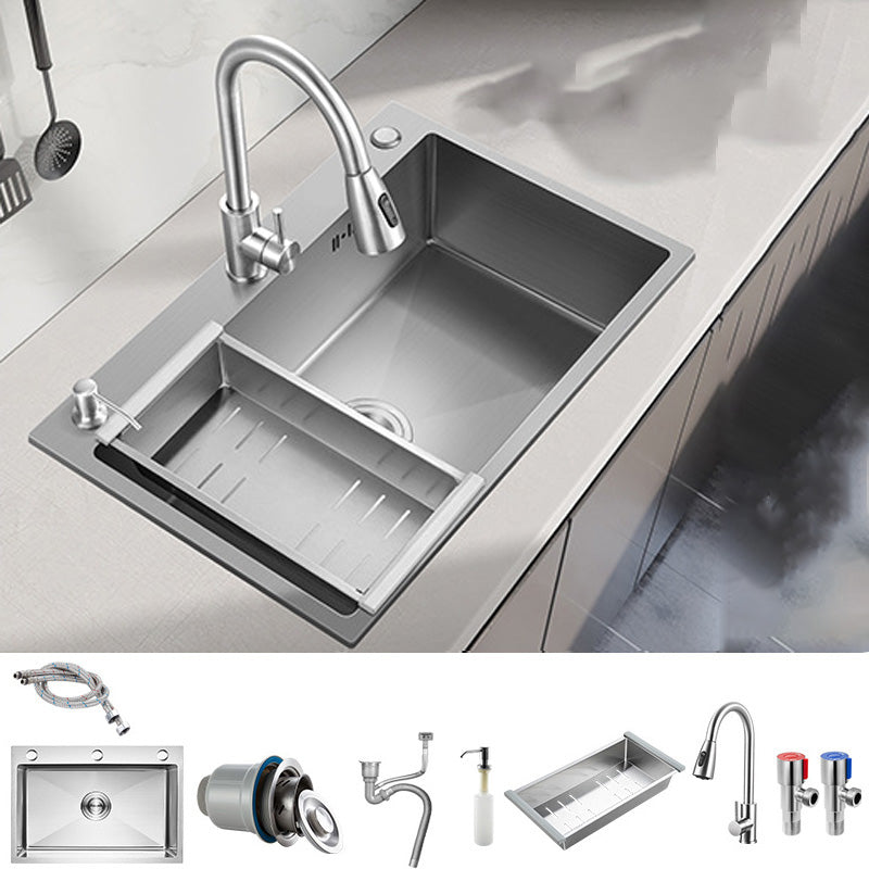 Stainless Steel Kitchen Sink Modern Kitchen Sink with Drain Assembly Sink with Faucet Pull Out Faucet Clearhalo 'Home Improvement' 'home_improvement' 'home_improvement_kitchen_sinks' 'Kitchen Remodel & Kitchen Fixtures' 'Kitchen Sinks & Faucet Components' 'Kitchen Sinks' 'kitchen_sinks' 6455915