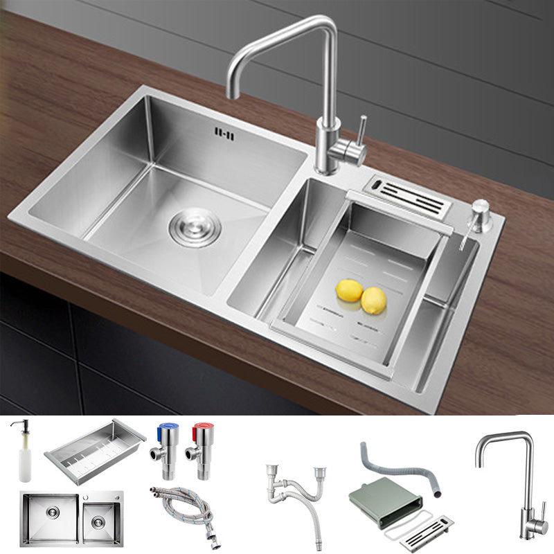 Stainless Steel Kitchen Sink Modern Kitchen Sink with Drain Assembly 31"L x 17"W x 8"H Sink with Faucet Gooseneck High Arc Clearhalo 'Home Improvement' 'home_improvement' 'home_improvement_kitchen_sinks' 'Kitchen Remodel & Kitchen Fixtures' 'Kitchen Sinks & Faucet Components' 'Kitchen Sinks' 'kitchen_sinks' 6455919