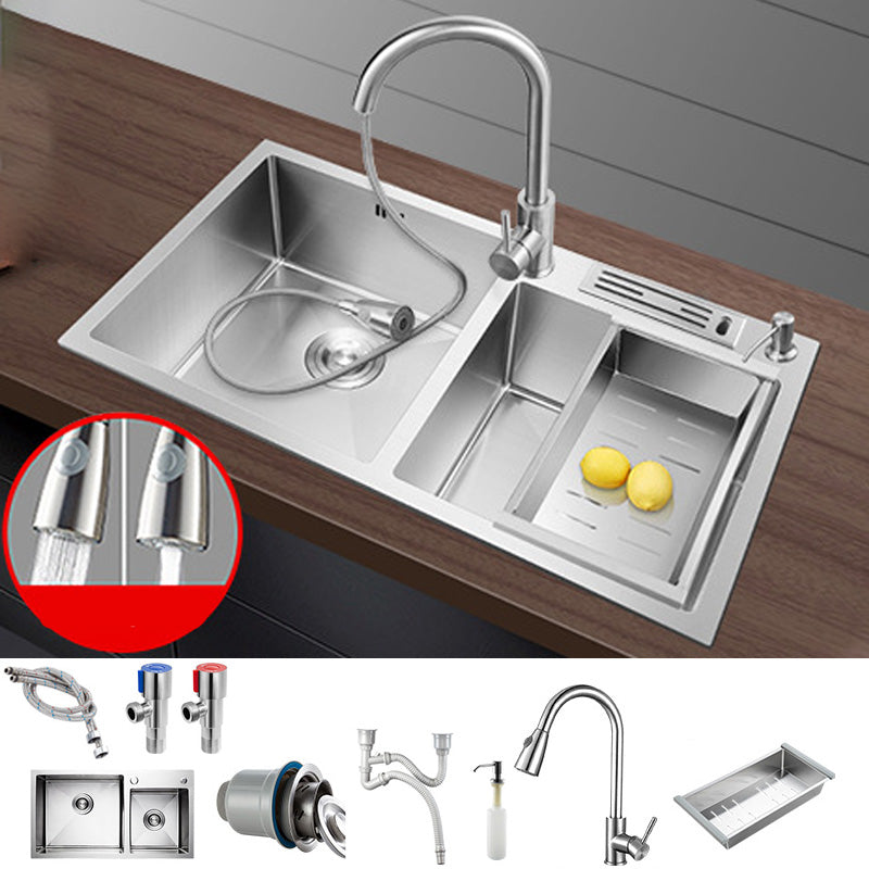 Stainless Steel Kitchen Sink Modern Kitchen Sink with Drain Assembly 31"L x 17"W x 8"H Sink with Faucet Pull Out Faucet Clearhalo 'Home Improvement' 'home_improvement' 'home_improvement_kitchen_sinks' 'Kitchen Remodel & Kitchen Fixtures' 'Kitchen Sinks & Faucet Components' 'Kitchen Sinks' 'kitchen_sinks' 6455921