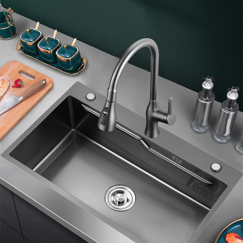 Contemporary Style Kitchen Sink Stainless Steel Kitchen Sink with 3 Holes Clearhalo 'Home Improvement' 'home_improvement' 'home_improvement_kitchen_sinks' 'Kitchen Remodel & Kitchen Fixtures' 'Kitchen Sinks & Faucet Components' 'Kitchen Sinks' 'kitchen_sinks' 6455946