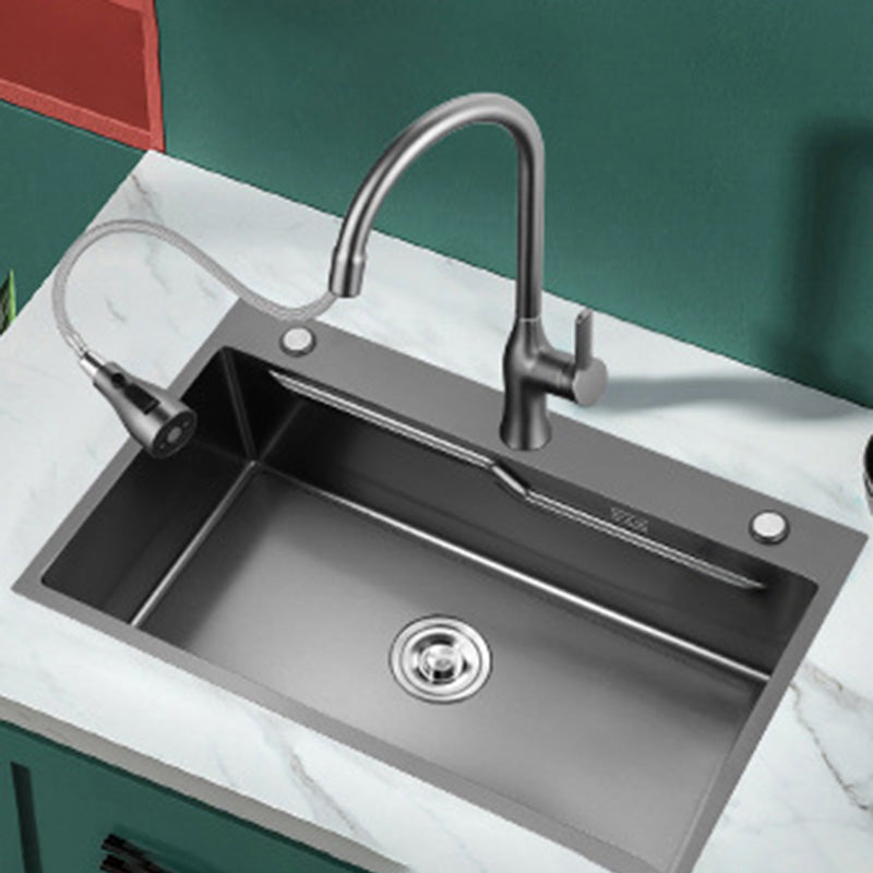 Contemporary Style Kitchen Sink Stainless Steel Kitchen Sink with 3 Holes Clearhalo 'Home Improvement' 'home_improvement' 'home_improvement_kitchen_sinks' 'Kitchen Remodel & Kitchen Fixtures' 'Kitchen Sinks & Faucet Components' 'Kitchen Sinks' 'kitchen_sinks' 6455951