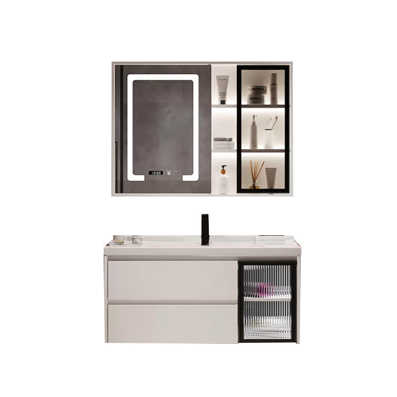 Modern Sink Vanity Bathroom Color Block Wall Mount Vanity Cabinet Vanity & Faucet & Mirror Cabinet 35"L x 20"W x 20"H Clearhalo 'Bathroom Remodel & Bathroom Fixtures' 'Bathroom Vanities' 'bathroom_vanities' 'Home Improvement' 'home_improvement' 'home_improvement_bathroom_vanities' 6456369