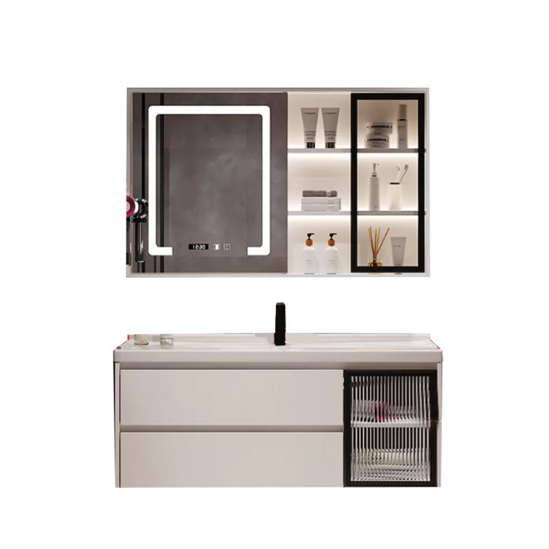 Modern Sink Vanity Bathroom Color Block Wall Mount Vanity Cabinet Vanity & Faucet & Mirror Cabinet 43.3"L x 19.7"W x 19.7"H Clearhalo 'Bathroom Remodel & Bathroom Fixtures' 'Bathroom Vanities' 'bathroom_vanities' 'Home Improvement' 'home_improvement' 'home_improvement_bathroom_vanities' 6456371