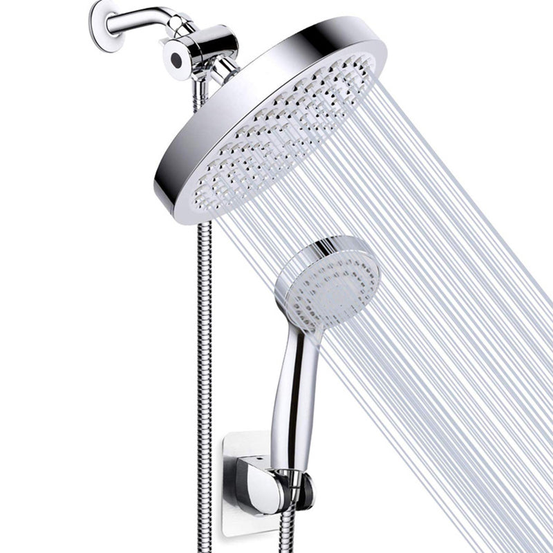 Silver Dual Shower Head with Hose Modern Style Wall-Mount Showerhead Silver Clearhalo 'Bathroom Remodel & Bathroom Fixtures' 'Home Improvement' 'home_improvement' 'home_improvement_shower_heads' 'Shower Heads' 'shower_heads' 'Showers & Bathtubs Plumbing' 'Showers & Bathtubs' 6456497