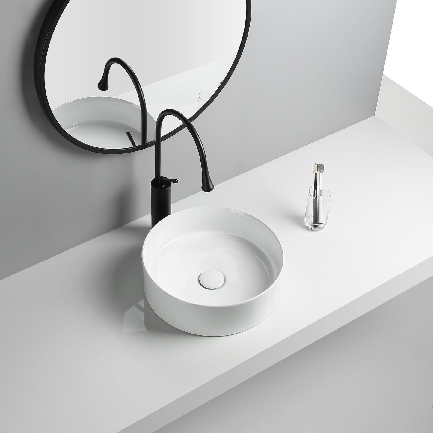 Modern Vessel Sink Round Porcelain Drain Assembly and Faucet Vessel Lavatory Sink Clearhalo 'Bathroom Remodel & Bathroom Fixtures' 'Bathroom Sinks & Faucet Components' 'Bathroom Sinks' 'bathroom_sink' 'Home Improvement' 'home_improvement' 'home_improvement_bathroom_sink' 6456503