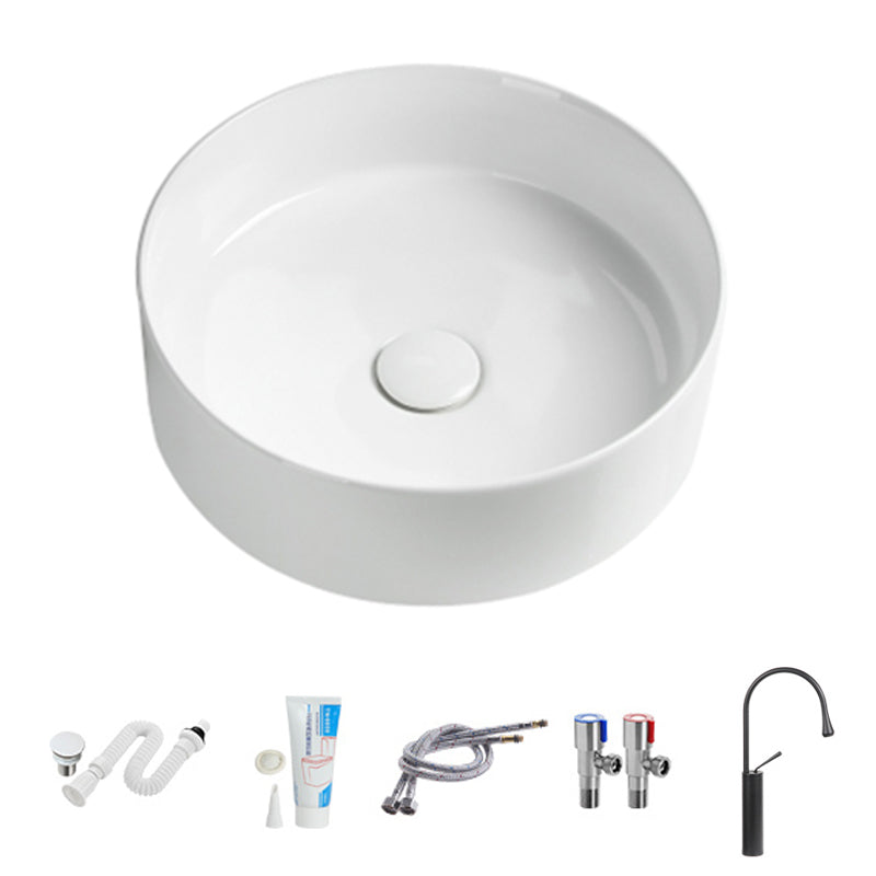 Modern Vessel Sink Round Porcelain Drain Assembly and Faucet Vessel Lavatory Sink Gooseneck Faucet Sink with Faucet Clearhalo 'Bathroom Remodel & Bathroom Fixtures' 'Bathroom Sinks & Faucet Components' 'Bathroom Sinks' 'bathroom_sink' 'Home Improvement' 'home_improvement' 'home_improvement_bathroom_sink' 6456507