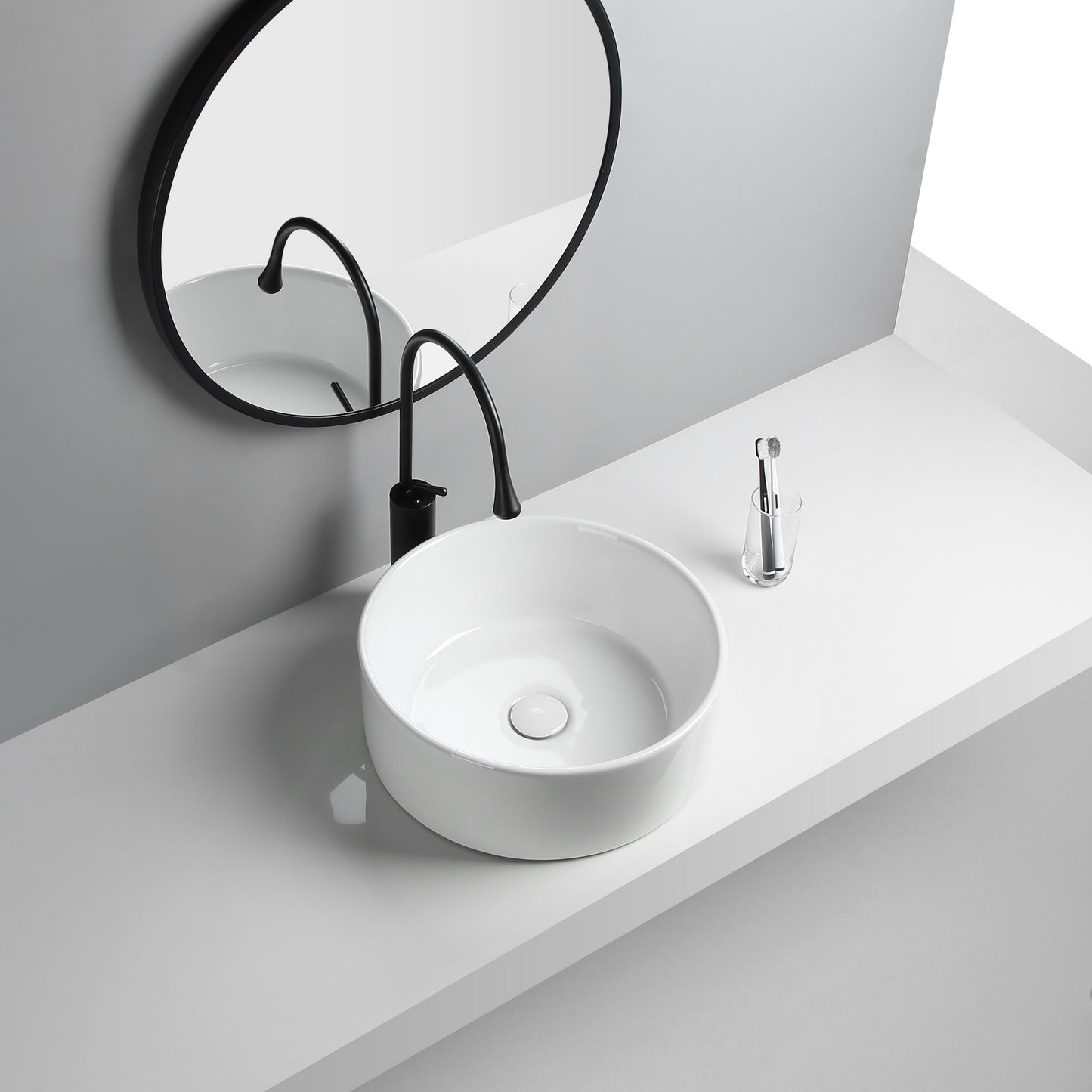Modern Vessel Sink Round Porcelain Drain Assembly and Faucet Vessel Lavatory Sink Clearhalo 'Bathroom Remodel & Bathroom Fixtures' 'Bathroom Sinks & Faucet Components' 'Bathroom Sinks' 'bathroom_sink' 'Home Improvement' 'home_improvement' 'home_improvement_bathroom_sink' 6456508