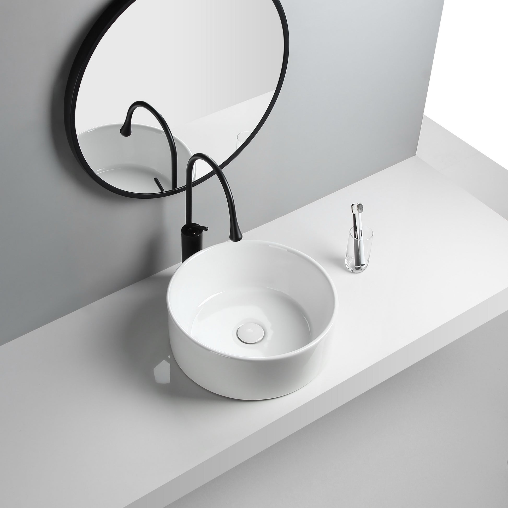 Modern Vessel Sink Round Porcelain Drain Assembly and Faucet Vessel Lavatory Sink Clearhalo 'Bathroom Remodel & Bathroom Fixtures' 'Bathroom Sinks & Faucet Components' 'Bathroom Sinks' 'bathroom_sink' 'Home Improvement' 'home_improvement' 'home_improvement_bathroom_sink' 6456508