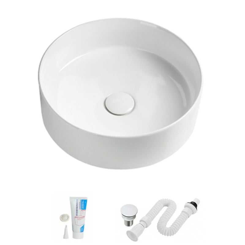 Modern Vessel Sink Round Porcelain Drain Assembly and Faucet Vessel Lavatory Sink None Sink Clearhalo 'Bathroom Remodel & Bathroom Fixtures' 'Bathroom Sinks & Faucet Components' 'Bathroom Sinks' 'bathroom_sink' 'Home Improvement' 'home_improvement' 'home_improvement_bathroom_sink' 6456511
