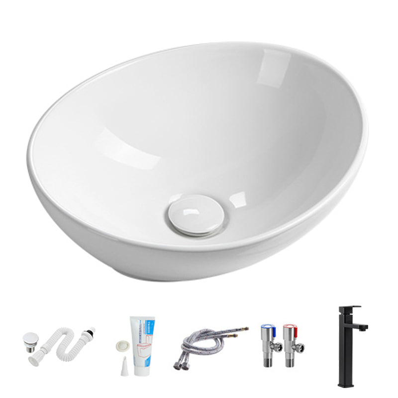 Modern Vessel Lavatory Sink Porcelain Oval with Faucet and Drain Assembly Vessel Sink 16"L x 13"W x 6"H Square Faucet Sink with Faucet Clearhalo 'Bathroom Remodel & Bathroom Fixtures' 'Bathroom Sinks & Faucet Components' 'Bathroom Sinks' 'bathroom_sink' 'Home Improvement' 'home_improvement' 'home_improvement_bathroom_sink' 6456524