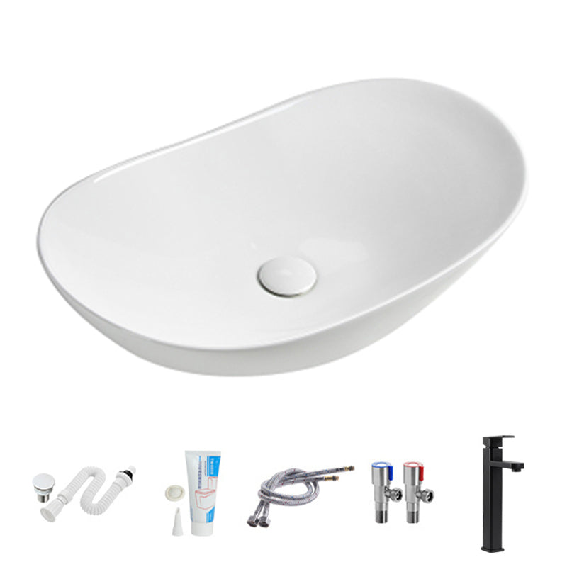Modern Vessel Lavatory Sink Porcelain Oval with Faucet and Drain Assembly Vessel Sink Square Faucet Sink with Faucet Clearhalo 'Bathroom Remodel & Bathroom Fixtures' 'Bathroom Sinks & Faucet Components' 'Bathroom Sinks' 'bathroom_sink' 'Home Improvement' 'home_improvement' 'home_improvement_bathroom_sink' 6456525