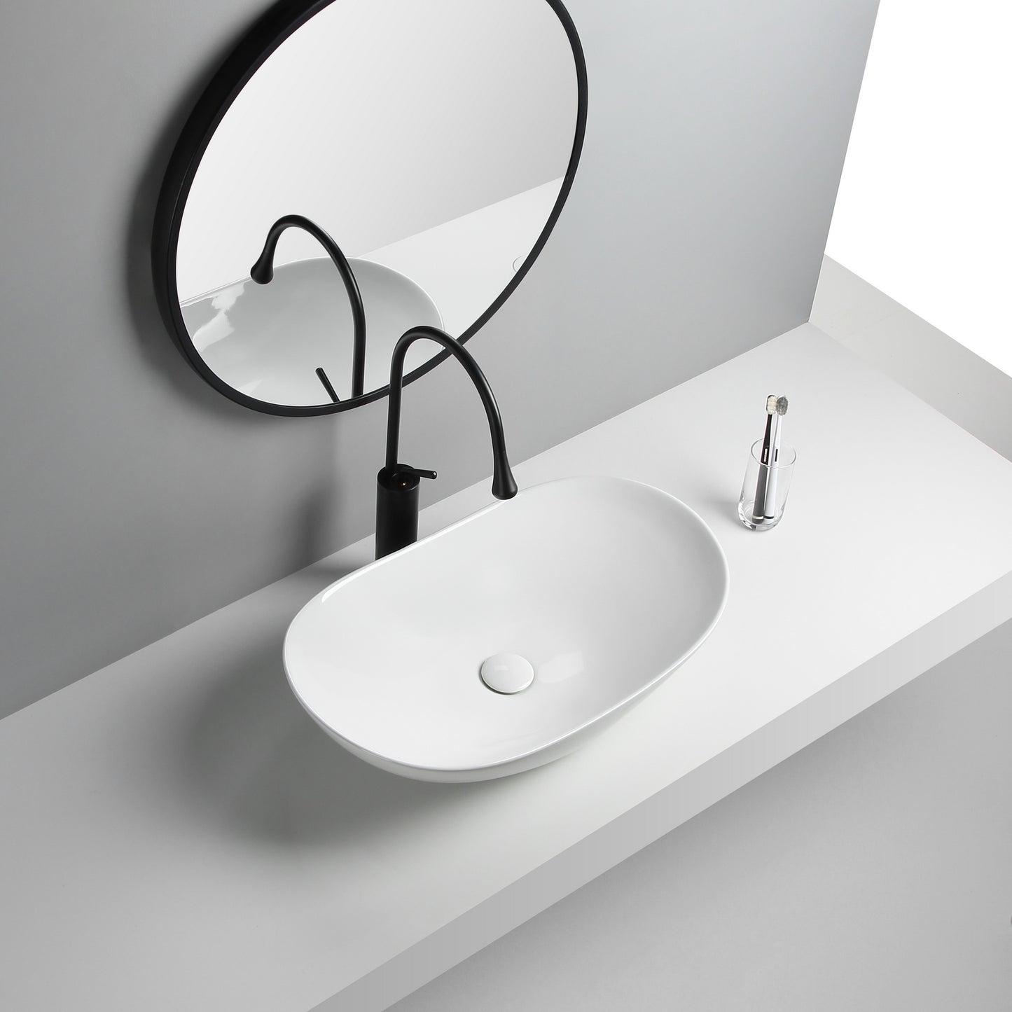 Modern Vessel Lavatory Sink Porcelain Oval with Faucet and Drain Assembly Vessel Sink Clearhalo 'Bathroom Remodel & Bathroom Fixtures' 'Bathroom Sinks & Faucet Components' 'Bathroom Sinks' 'bathroom_sink' 'Home Improvement' 'home_improvement' 'home_improvement_bathroom_sink' 6456526