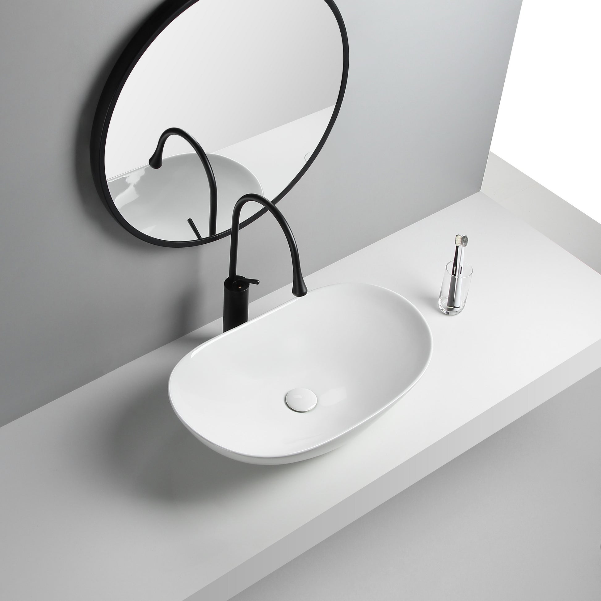 Modern Vessel Lavatory Sink Porcelain Oval with Faucet and Drain Assembly Vessel Sink Clearhalo 'Bathroom Remodel & Bathroom Fixtures' 'Bathroom Sinks & Faucet Components' 'Bathroom Sinks' 'bathroom_sink' 'Home Improvement' 'home_improvement' 'home_improvement_bathroom_sink' 6456526