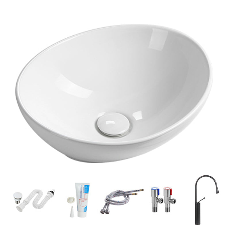 Modern Vessel Lavatory Sink Porcelain Oval with Faucet and Drain Assembly Vessel Sink 16"L x 13"W x 6"H Gooseneck Faucet Sink with Faucet Clearhalo 'Bathroom Remodel & Bathroom Fixtures' 'Bathroom Sinks & Faucet Components' 'Bathroom Sinks' 'bathroom_sink' 'Home Improvement' 'home_improvement' 'home_improvement_bathroom_sink' 6456527
