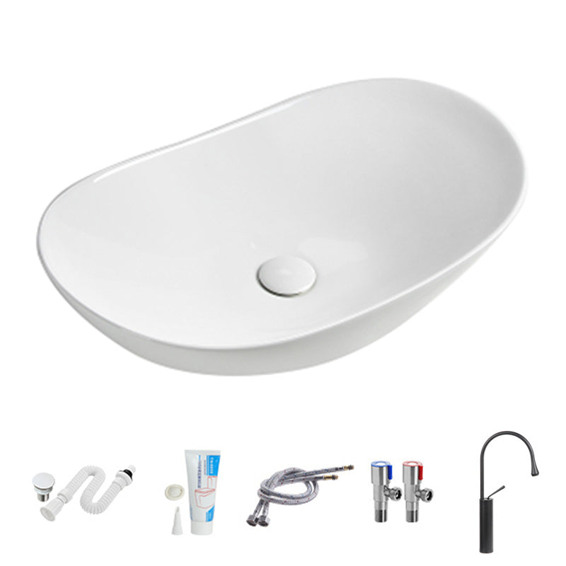 Modern Vessel Lavatory Sink Porcelain Oval with Faucet and Drain Assembly Vessel Sink 20"L x 13"W x 6"H Gooseneck Faucet Sink with Faucet Clearhalo 'Bathroom Remodel & Bathroom Fixtures' 'Bathroom Sinks & Faucet Components' 'Bathroom Sinks' 'bathroom_sink' 'Home Improvement' 'home_improvement' 'home_improvement_bathroom_sink' 6456529
