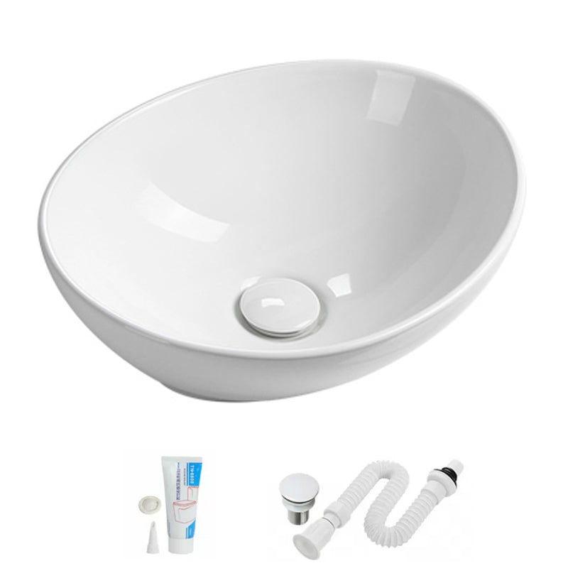 Modern Vessel Lavatory Sink Porcelain Oval with Faucet and Drain Assembly Vessel Sink 16"L x 13"W x 6"H None Sink Clearhalo 'Bathroom Remodel & Bathroom Fixtures' 'Bathroom Sinks & Faucet Components' 'Bathroom Sinks' 'bathroom_sink' 'Home Improvement' 'home_improvement' 'home_improvement_bathroom_sink' 6456531
