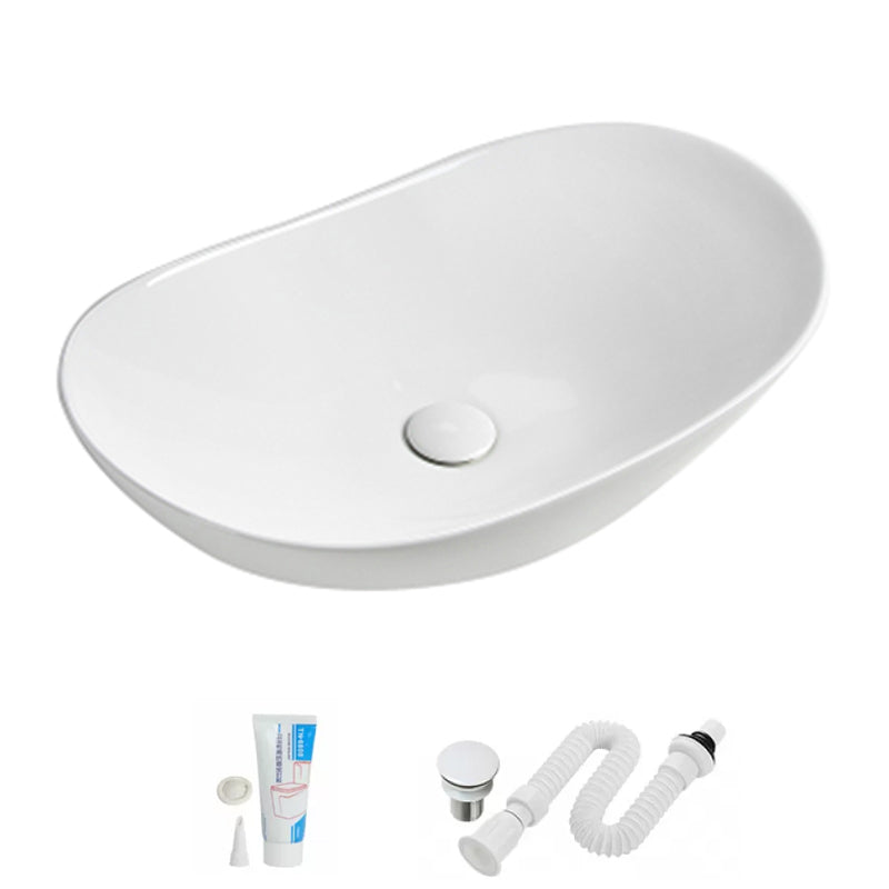 Modern Vessel Lavatory Sink Porcelain Oval with Faucet and Drain Assembly Vessel Sink None Sink Clearhalo 'Bathroom Remodel & Bathroom Fixtures' 'Bathroom Sinks & Faucet Components' 'Bathroom Sinks' 'bathroom_sink' 'Home Improvement' 'home_improvement' 'home_improvement_bathroom_sink' 6456533