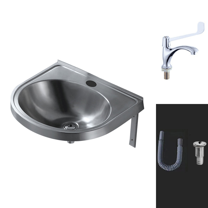 Modern Wall Mount Bathroom Sink Metal Wall Mount Bathroom Sink Stainless-Steel Faucet Sink with Faucet Clearhalo 'Bathroom Remodel & Bathroom Fixtures' 'Bathroom Sinks & Faucet Components' 'Bathroom Sinks' 'bathroom_sink' 'Home Improvement' 'home_improvement' 'home_improvement_bathroom_sink' 6456542