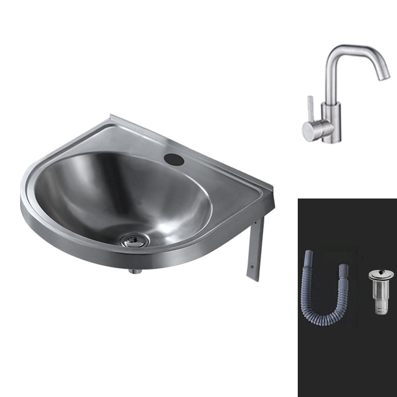 Modern Wall Mount Bathroom Sink Metal Wall Mount Bathroom Sink Stainless Steel Elbow Faucet Sink with Faucet Clearhalo 'Bathroom Remodel & Bathroom Fixtures' 'Bathroom Sinks & Faucet Components' 'Bathroom Sinks' 'bathroom_sink' 'Home Improvement' 'home_improvement' 'home_improvement_bathroom_sink' 6456557