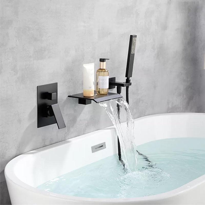Contemporary Bathroom Faucet Wall Mounted Bathroom Faucet with Handheld Shower Black Clearhalo 'Bathroom Remodel & Bathroom Fixtures' 'Bathtub Faucets' 'bathtub_faucets' 'Home Improvement' 'home_improvement' 'home_improvement_bathtub_faucets' 6456572