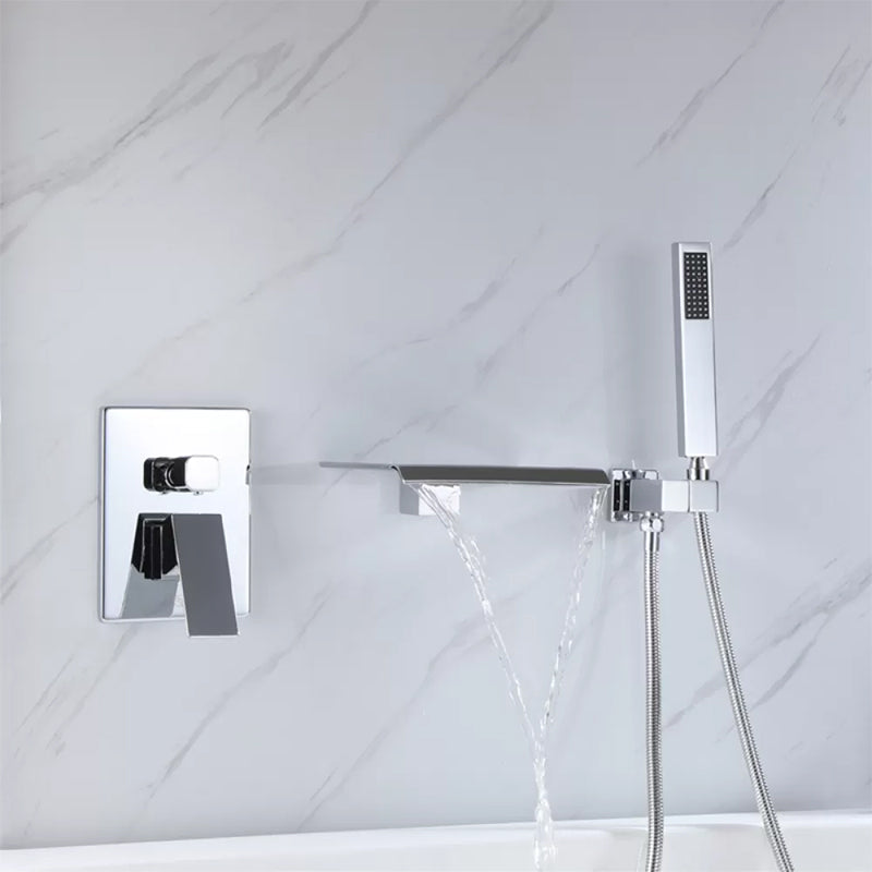 Contemporary Bathroom Faucet Wall Mounted Bathroom Faucet with Handheld Shower Chrome Clearhalo 'Bathroom Remodel & Bathroom Fixtures' 'Bathtub Faucets' 'bathtub_faucets' 'Home Improvement' 'home_improvement' 'home_improvement_bathtub_faucets' 6456573