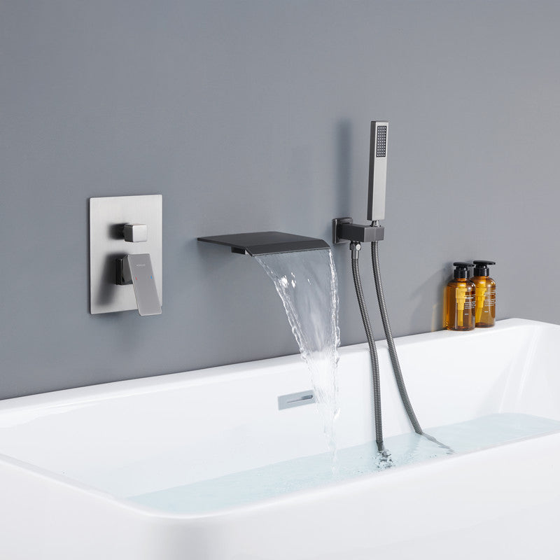 Contemporary Bathroom Faucet Wall Mounted Bathroom Faucet with Handheld Shower Clearhalo 'Bathroom Remodel & Bathroom Fixtures' 'Bathtub Faucets' 'bathtub_faucets' 'Home Improvement' 'home_improvement' 'home_improvement_bathtub_faucets' 6456574