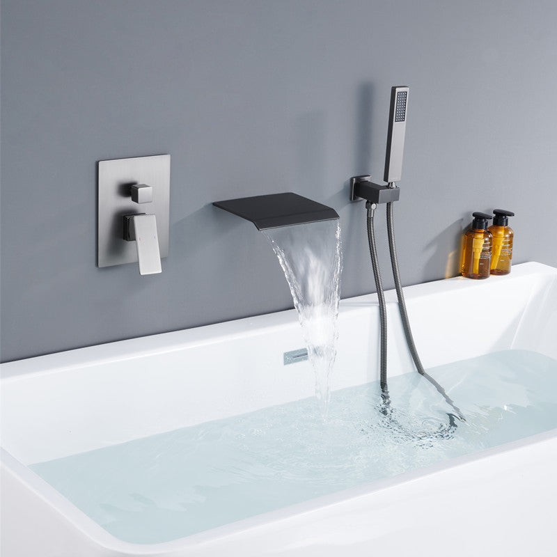 Contemporary Bathroom Faucet Wall Mounted Bathroom Faucet with Handheld Shower Grey Clearhalo 'Bathroom Remodel & Bathroom Fixtures' 'Bathtub Faucets' 'bathtub_faucets' 'Home Improvement' 'home_improvement' 'home_improvement_bathtub_faucets' 6456575