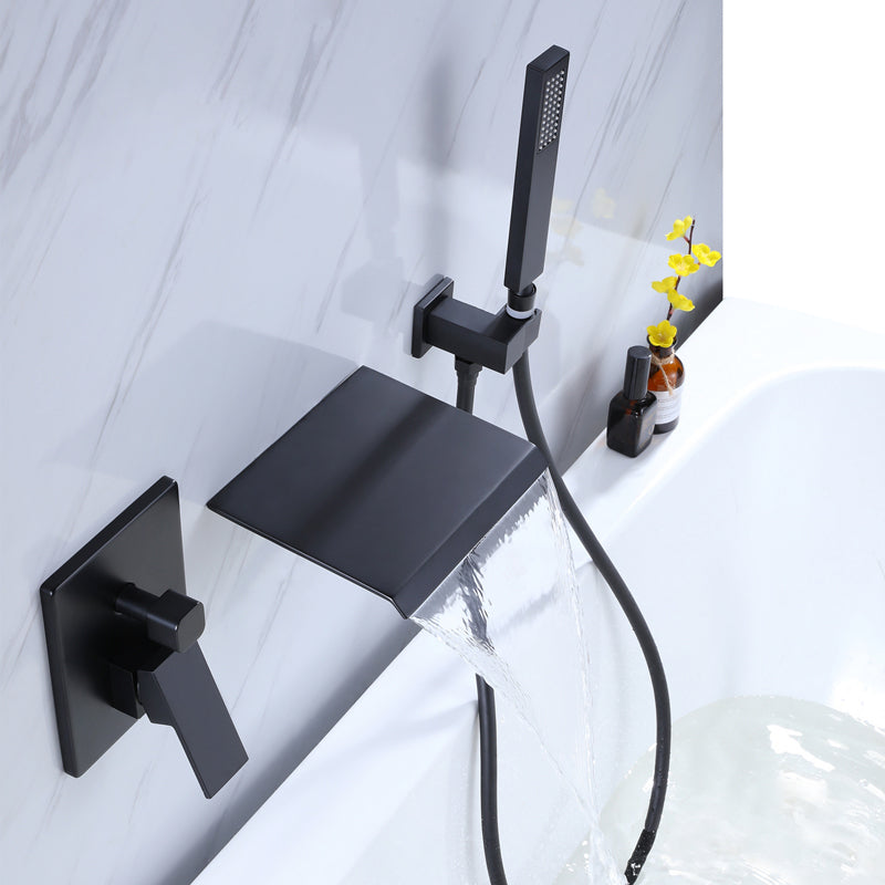 Contemporary Bathroom Faucet Wall Mounted Bathroom Faucet with Handheld Shower Clearhalo 'Bathroom Remodel & Bathroom Fixtures' 'Bathtub Faucets' 'bathtub_faucets' 'Home Improvement' 'home_improvement' 'home_improvement_bathtub_faucets' 6456576