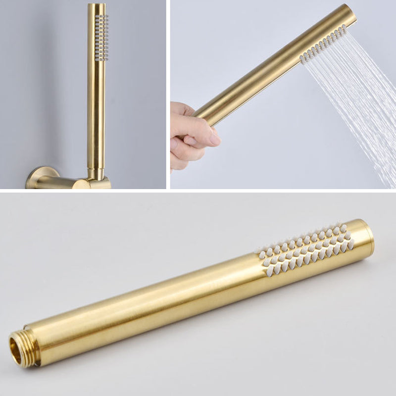 Cold and Hot Wall Mounted Bathtub Faucet Gold Finish Tub Faucet with Shower Head Clearhalo 'Bathroom Remodel & Bathroom Fixtures' 'Bathtub Faucets' 'bathtub_faucets' 'Home Improvement' 'home_improvement' 'home_improvement_bathtub_faucets' 6456610