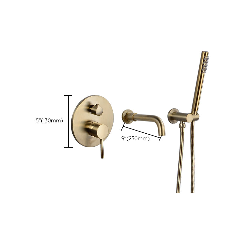 Cold and Hot Wall Mounted Bathtub Faucet Gold Finish Tub Faucet with Shower Head Clearhalo 'Bathroom Remodel & Bathroom Fixtures' 'Bathtub Faucets' 'bathtub_faucets' 'Home Improvement' 'home_improvement' 'home_improvement_bathtub_faucets' 6456615