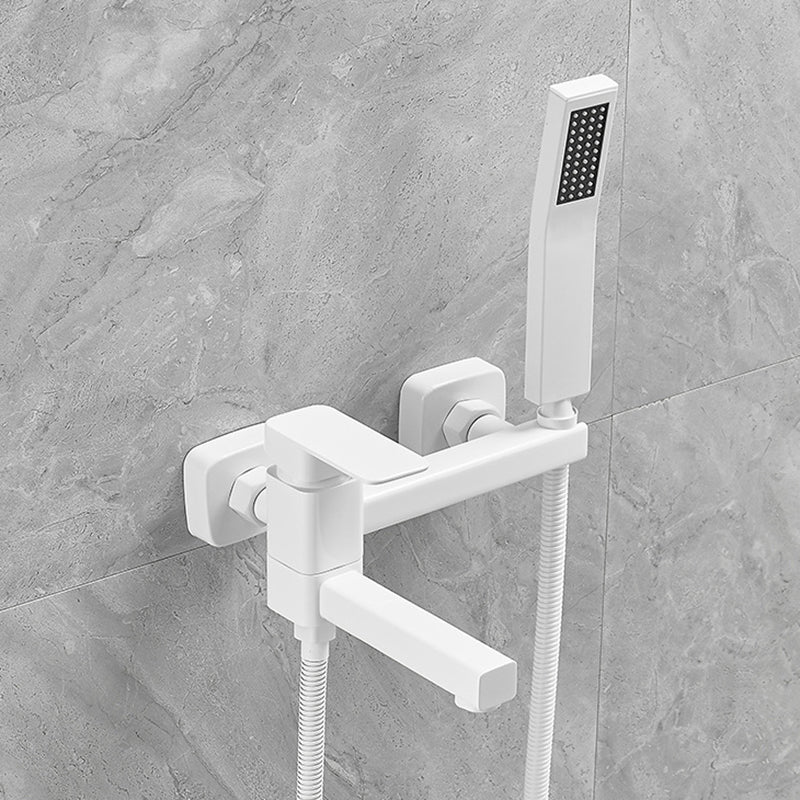 Modern Wall Mounted Metal Tub Filler Low Arc Swivel Bathroom Faucet White Curved Clearhalo 'Bathroom Remodel & Bathroom Fixtures' 'Bathtub Faucets' 'bathtub_faucets' 'Home Improvement' 'home_improvement' 'home_improvement_bathtub_faucets' 6456616