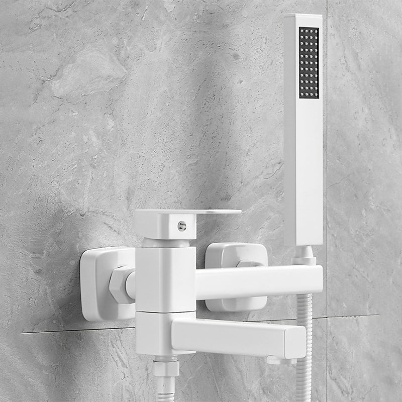 Modern Wall Mounted Metal Tub Filler Low Arc Swivel Bathroom Faucet White Tubular Clearhalo 'Bathroom Remodel & Bathroom Fixtures' 'Bathtub Faucets' 'bathtub_faucets' 'Home Improvement' 'home_improvement' 'home_improvement_bathtub_faucets' 6456628