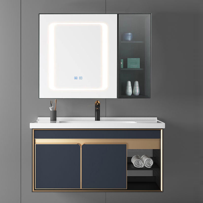 Bath Vanity Set Wall Mount Single Sink Blue Glam Metal Faucet Included Vanity Set Clearhalo 'Bathroom Remodel & Bathroom Fixtures' 'Bathroom Vanities' 'bathroom_vanities' 'Home Improvement' 'home_improvement' 'home_improvement_bathroom_vanities' 6456930