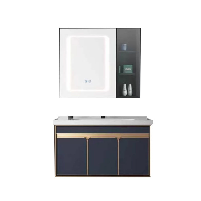 Bath Vanity Set Wall Mount Single Sink Blue Glam Metal Faucet Included Vanity Set Vanity & Faucet & Mirror Cabinet 35"L x 19"W x 20"H Smart Control Included Clearhalo 'Bathroom Remodel & Bathroom Fixtures' 'Bathroom Vanities' 'bathroom_vanities' 'Home Improvement' 'home_improvement' 'home_improvement_bathroom_vanities' 6456931