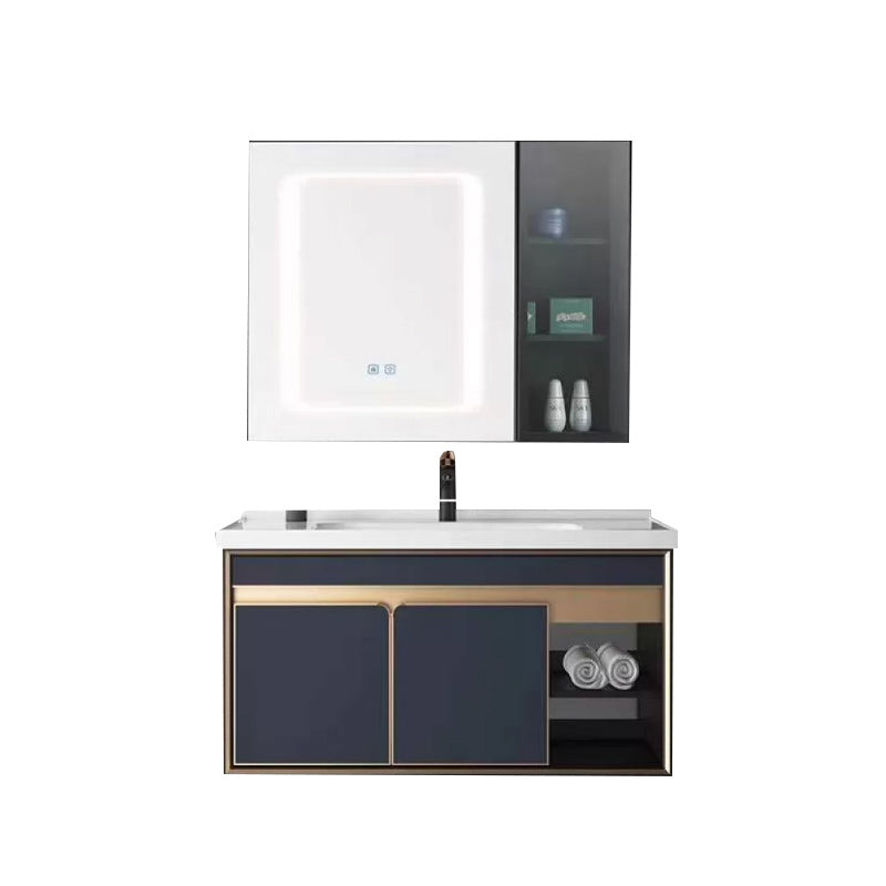 Bath Vanity Set Wall Mount Single Sink Blue Glam Metal Faucet Included Vanity Set Vanity & Faucet & Mirror Cabinet 39"L x 19"W x 20"H Smart Control Included Clearhalo 'Bathroom Remodel & Bathroom Fixtures' 'Bathroom Vanities' 'bathroom_vanities' 'Home Improvement' 'home_improvement' 'home_improvement_bathroom_vanities' 6456933