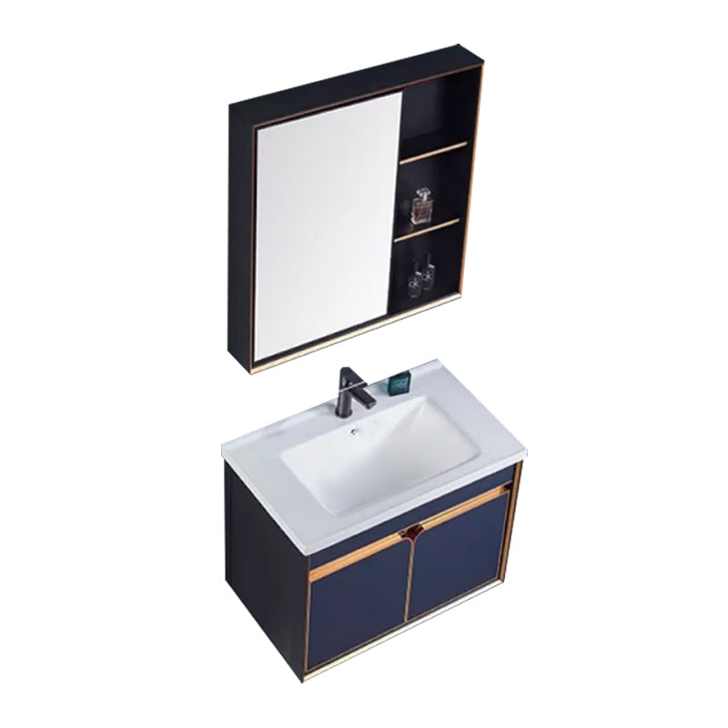 Bath Vanity Set Wall Mount Single Sink Blue Glam Metal Faucet Included Vanity Set Vanity & Faucet & Mirror Cabinet 31"L x 19"W x 20"H Smart Control Not Included Clearhalo 'Bathroom Remodel & Bathroom Fixtures' 'Bathroom Vanities' 'bathroom_vanities' 'Home Improvement' 'home_improvement' 'home_improvement_bathroom_vanities' 6456939