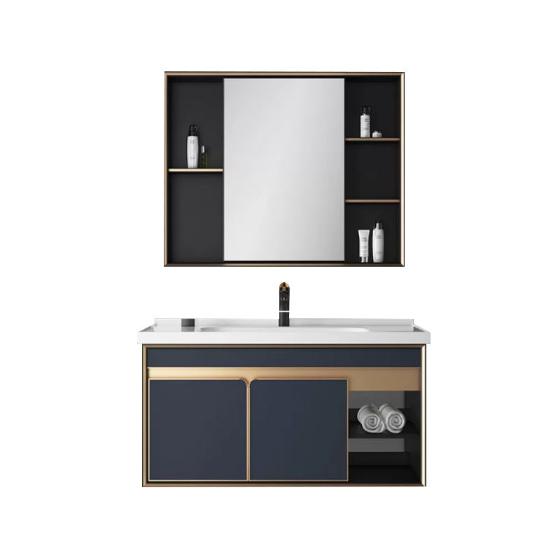 Bath Vanity Set Wall Mount Single Sink Blue Glam Metal Faucet Included Vanity Set Vanity & Faucet & Mirror Cabinet 39"L x 19"W x 20"H Smart Control Not Included Clearhalo 'Bathroom Remodel & Bathroom Fixtures' 'Bathroom Vanities' 'bathroom_vanities' 'Home Improvement' 'home_improvement' 'home_improvement_bathroom_vanities' 6456942