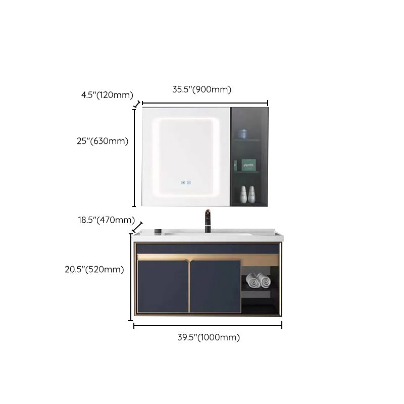 Bath Vanity Set Wall Mount Single Sink Blue Glam Metal Faucet Included Vanity Set Clearhalo 'Bathroom Remodel & Bathroom Fixtures' 'Bathroom Vanities' 'bathroom_vanities' 'Home Improvement' 'home_improvement' 'home_improvement_bathroom_vanities' 6456961