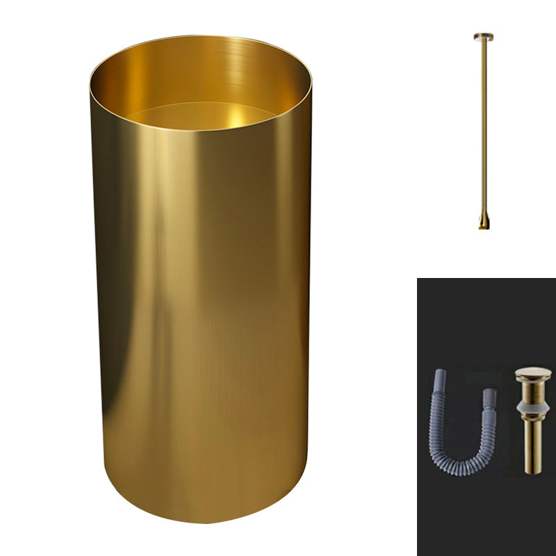 Modern Pedestal Bathroom Sink Round Pedestal Bathroom Sink with Faucet Gold Ceiling Cooling Faucet Sink with Faucet Clearhalo 'Bathroom Remodel & Bathroom Fixtures' 'Bathroom Sinks & Faucet Components' 'Bathroom Sinks' 'bathroom_sink' 'Home Improvement' 'home_improvement' 'home_improvement_bathroom_sink' 6457052