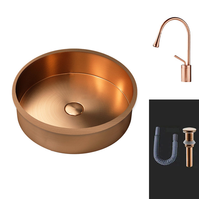 Round Bathroom Sink Modern Undermount Bathroom Sink with Faucet Rose Gold Gooseneck High Arc Sink with Faucet Clearhalo 'Bathroom Remodel & Bathroom Fixtures' 'Bathroom Sinks & Faucet Components' 'Bathroom Sinks' 'bathroom_sink' 'Home Improvement' 'home_improvement' 'home_improvement_bathroom_sink' 6457085